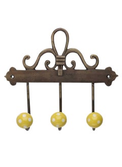 Indian-Shelf IndianShelf Handmade Dot Hooks Hangers Wall Holders Hanging Coat Key Clothes Mount Hat Mug Kitchen Utensils Bathroom Ceramic_Yellow_7 Inches1 Piece  - Image 2