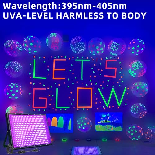 Arckarling 2 Pack 300W Blacklight 336 LEDs, UV Lamp Black Lights for Glow Party, 395nm, IP65 Outdoor Black Light Fixture for Halloween, Glow in The Dark Party, Fluorescent Poster Tapestry, Body Painting - Image 2