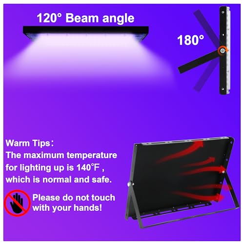 Arckarling 2 Pack 300W Blacklight 336 LEDs, UV Lamp Black Lights for Glow Party, 395nm, IP65 Outdoor Black Light Fixture for Halloween, Glow in The Dark Party, Fluorescent Poster Tapestry, Body Painting - Image 5
