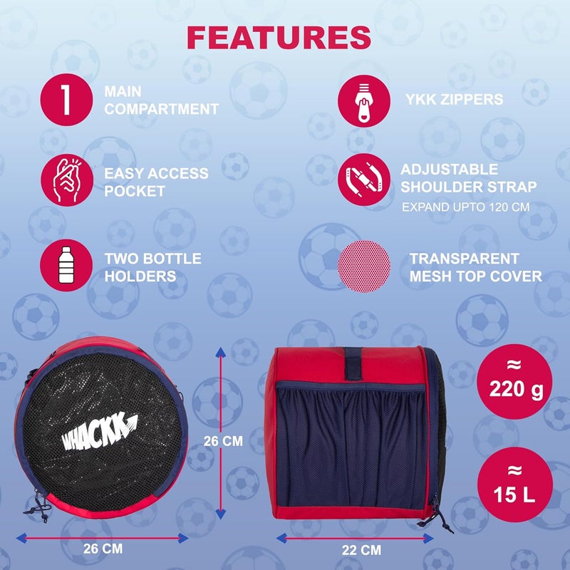 WHACKK Kick Soccer Red Navy Football Equipment Bags|Basketball Volleyball Bags |Adjustable Strap Backpack |Ball Bag |Kitbag - Made in India - Image 2