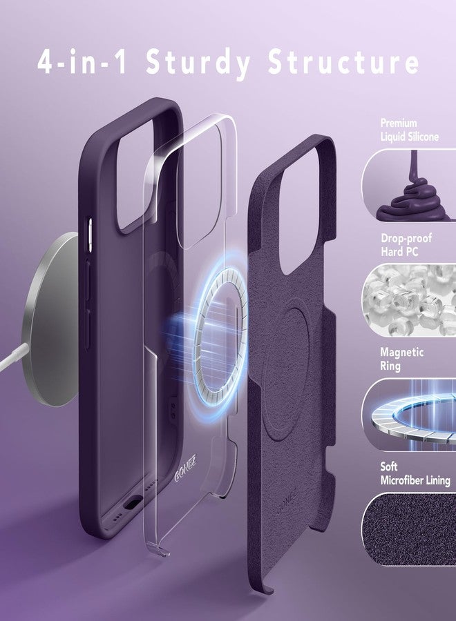 GONEZ for iPhone 14 Pro Case, Compatible with Magsafe, with Screen Protector + Camera Lens Protector, Soft Anti-Scratch Microfiber Lining, Shockproof Liquid Silicone Phone Cover, Deep Purple - Image 3