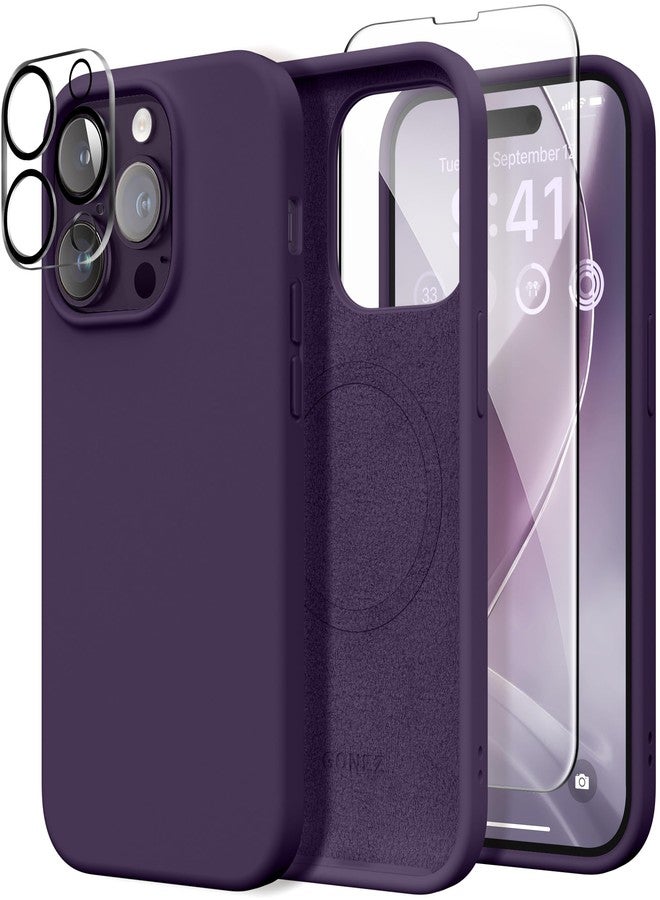 GONEZ for iPhone 14 Pro Case, Compatible with Magsafe, with Screen Protector + Camera Lens Protector, Soft Anti-Scratch Microfiber Lining, Shockproof Liquid Silicone Phone Cover, Deep Purple - Image 1