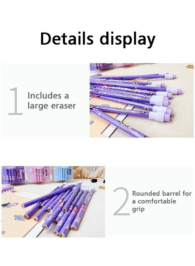 Sanrio 12Pcs/Pack Wooden Lead Pencil Set, with eraser and pencil sharpener, High Appearance Level Set HB Pencils, In Colorful Lead Cute Cartoon Box - Image 4