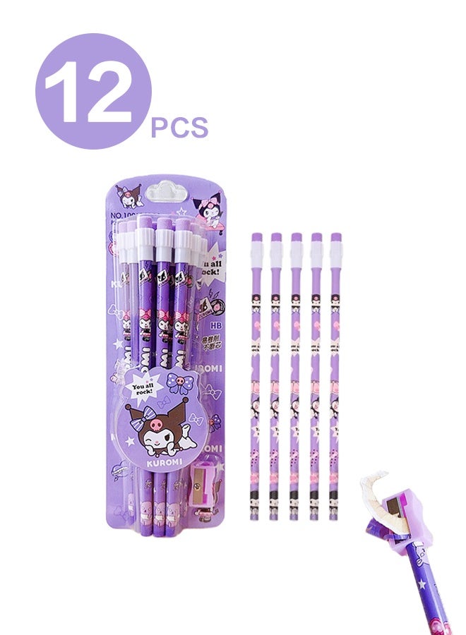 Sanrio 12Pcs/Pack Wooden Lead Pencil Set, with eraser and pencil sharpener, High Appearance Level Set HB Pencils, In Colorful Lead Cute Cartoon Box - Image 1