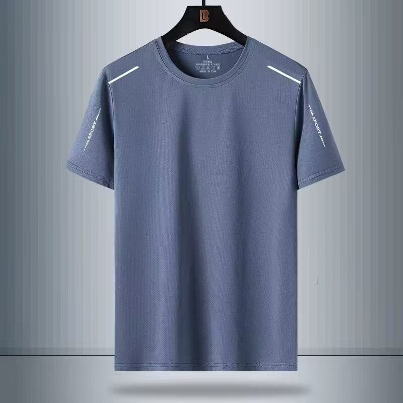 Cool Ice Silk Short-sleeved T-shirt Mens 2024 New Summer Mens Top Mens Quick-drying Loose Mens Summer Clothing Ya 604-Fog Blue 