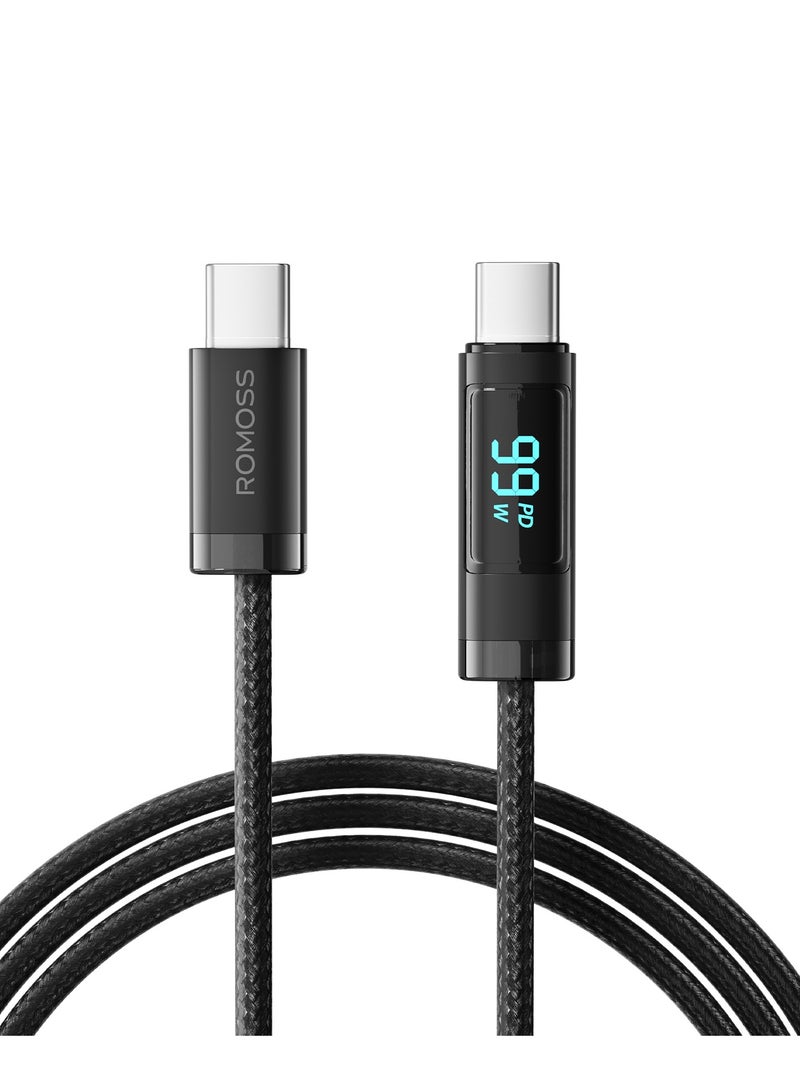 ROMOSS USB-C TO C DIGITAL DISPLAY 100W 5A DATA CHARGING BRAIDED CABLE 1M - BLACK - Image 1