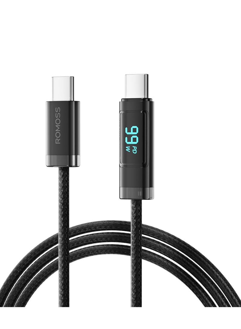ROMOSS USB-C TO C DIGITAL DISPLAY 100W 5A DATA CHARGING BRAIDED CABLE 1M - BLACK - Image 3