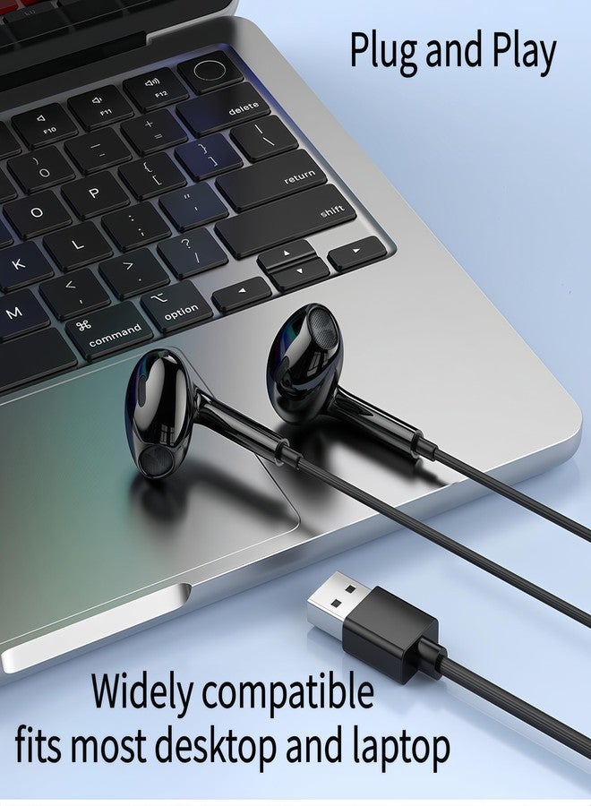 basecolors USB Headset with Microphone for PC Laptop, USB Earbuds with Mute Volume Control Stereo Bass for PC Desktop Dell HP Acer Laptop Meetings/Music,School,Black 8.2Ft(2.5M) - Image 5