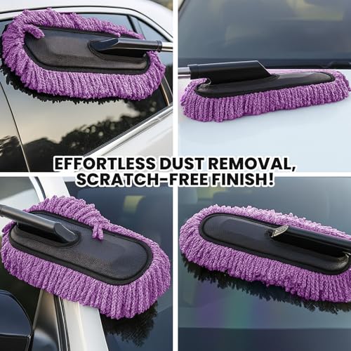 Maxoshine Microfiber Car Duster Brush with Extendable Handle | Dusting Brush for Interior & Exterior | Scratch-Free Cleaning Microfiber Duster for Car & Home Cleaning (Purple) - Image 4