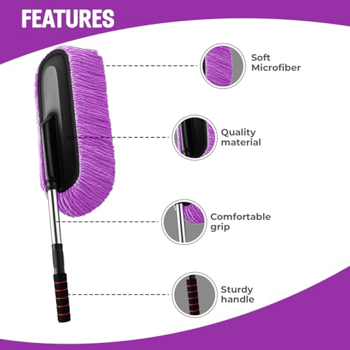Maxoshine Microfiber Car Duster Brush with Extendable Handle | Dusting Brush for Interior & Exterior | Scratch-Free Cleaning Microfiber Duster for Car & Home Cleaning (Purple) - Image 2
