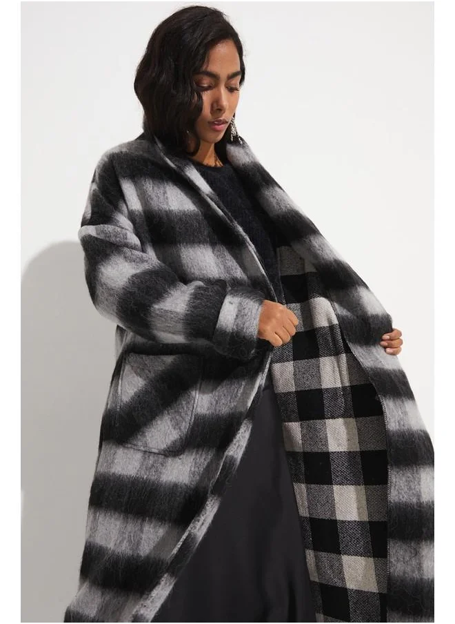 جون June Patterned Long Coat Grey