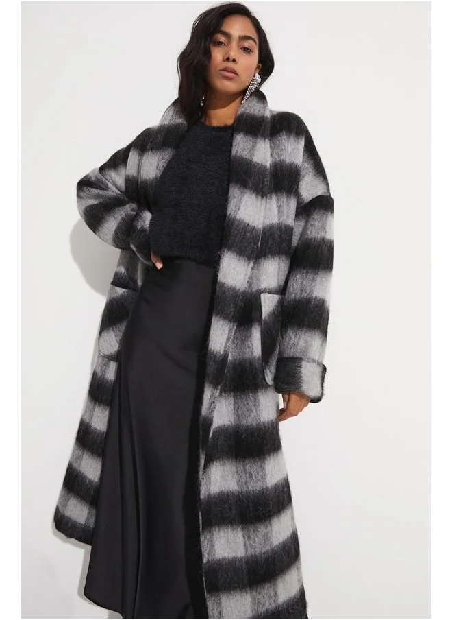 جون June Patterned Long Coat Grey
