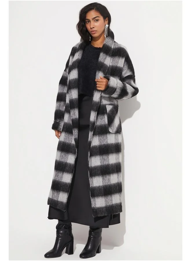 جون June Patterned Long Coat Grey