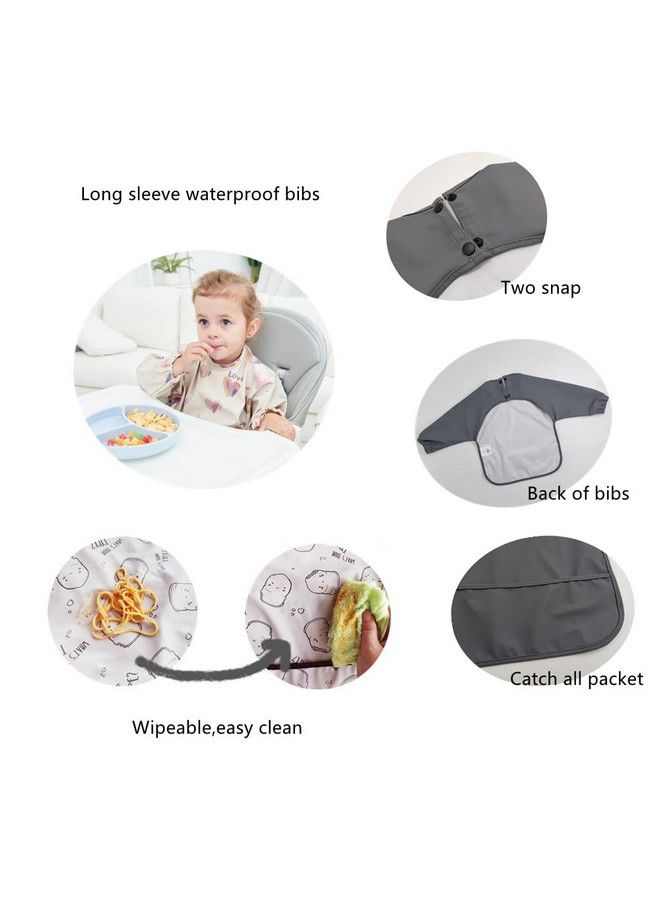 GZMM Waterproof Baby Bibs Infant Toddler Long Sleeve Feeding Bib With Food Catcher Wipe Clean & Washable - Image 3