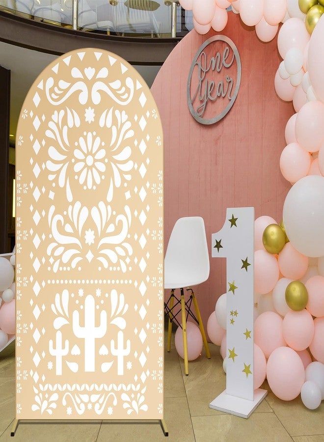 Tingjoo Beige Yellow Arch Backdrop for Baby Shower Mexican Talavera Wedding Party Stretchy Arch Stand Cover Doubleside Banner Baptismx Birthday Decoration Props(Only Cover) (2.6x5.9ft) - Image 2