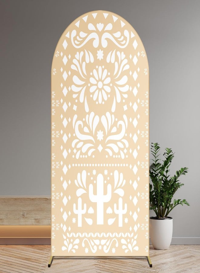Tingjoo Beige Yellow Arch Backdrop for Baby Shower Mexican Talavera Wedding Party Stretchy Arch Stand Cover Doubleside Banner Baptismx Birthday Decoration Props(Only Cover) (2.6x5.9ft) - Image 1