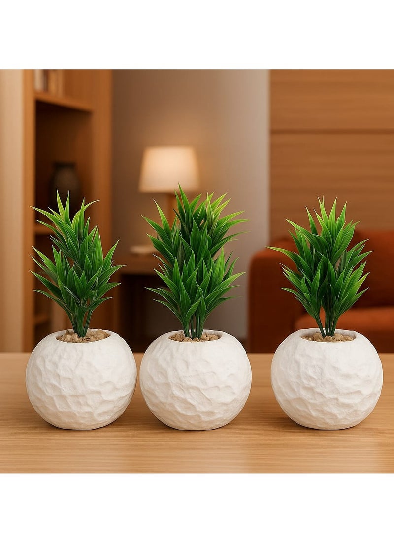 Set Of 3 Tall Vases With Artificial Plants (Green Bushes) - Height 30 Cm