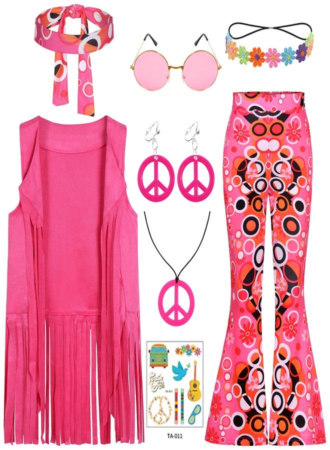 Cuteshower Girl Hippie Costume 70s 60s Hippie Outfits Halloween Party Outfit (6-8 Years) - Image 1
