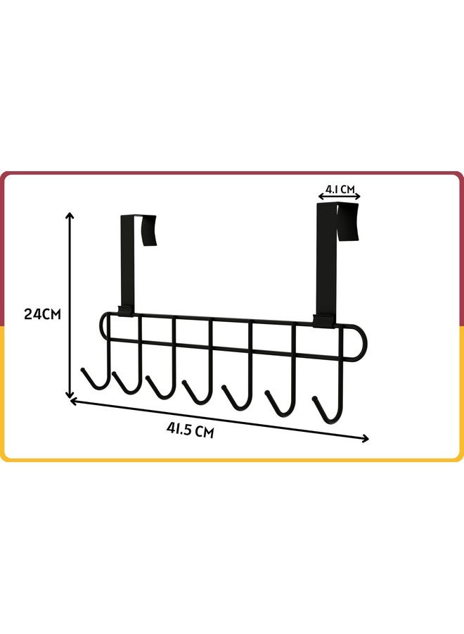 Amiraj Multi-Alloy Steel Over-The-Door Hook Hanger Rack | No Drilling Required, 7 Hooks for Bedroom, Bathroom & Kitchen Doors | Hanging Organizer, Black (Pack of 1) - Image 4