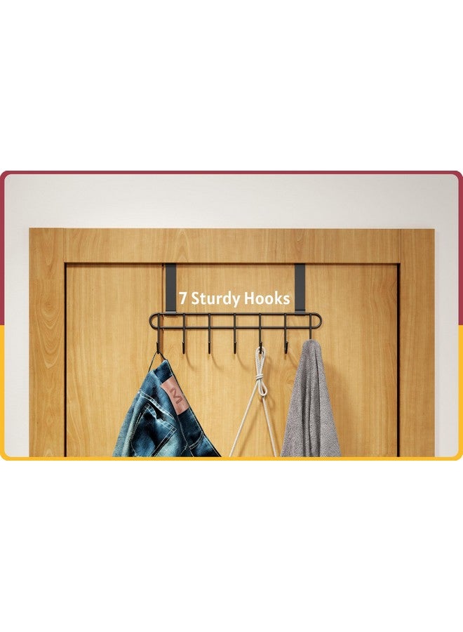 Amiraj Multi-Alloy Steel Over-The-Door Hook Hanger Rack | No Drilling Required, 7 Hooks for Bedroom, Bathroom & Kitchen Doors | Hanging Organizer, Black (Pack of 1) - Image 2