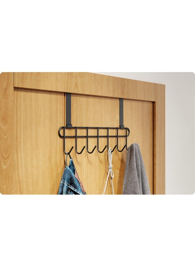 Amiraj Multi-Alloy Steel Over-The-Door Hook Hanger Rack | No Drilling Required, 7 Hooks for Bedroom, Bathroom & Kitchen Doors | Hanging Organizer, Black (Pack of 1) - Image 1