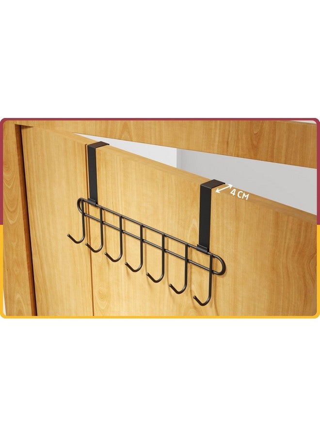 Amiraj Multi-Alloy Steel Over-The-Door Hook Hanger Rack | No Drilling Required, 7 Hooks for Bedroom, Bathroom & Kitchen Doors | Hanging Organizer, Black (Pack of 1) - Image 3