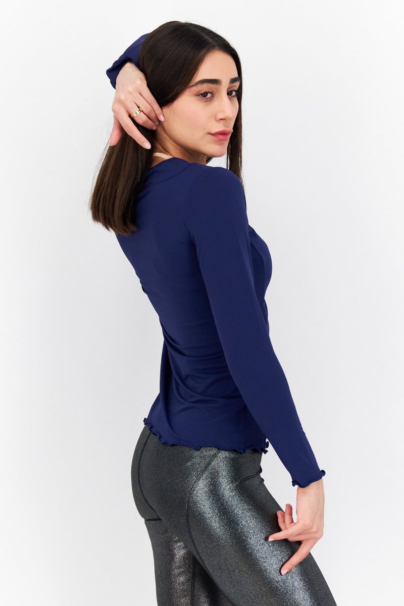 X by Gottex بلوزة تدريب طويلة الأكمام للنساء، زرقاء داكنة - Image 3