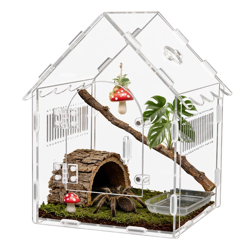 WEIKEJINA Acrylic Jumping Spider Enclosure, 8"x8"x12" Portable Tarantula Habitat with Ventilation, Clear Small Reptile Terrarium Tank for Pet Insects - Image 1