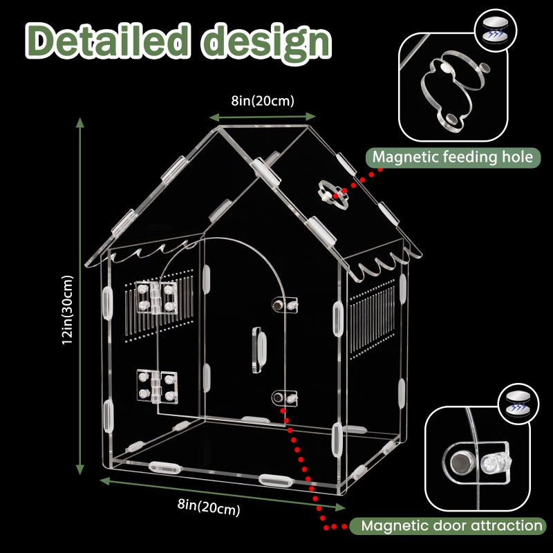 WEIKEJINA Acrylic Jumping Spider Enclosure, 8"x8"x12" Portable Tarantula Habitat with Ventilation, Clear Small Reptile Terrarium Tank for Pet Insects - Image 2