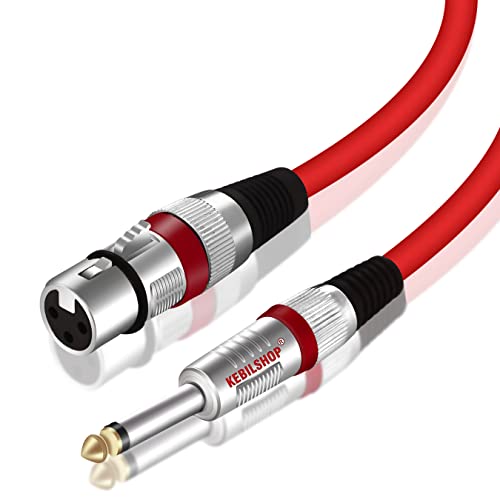KEBILSHOP Mic Cable 6.35mm Jack Male To XLR 3PIN Female Cord Wire For Microphone/Guitar Cable .Red,1pc pack. (15 Meter/49.2 Feet) Red Cable - Image 1