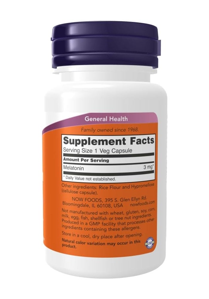 NOW Foods Melatonin 3mg - 60 Veg Capsules - Image 3