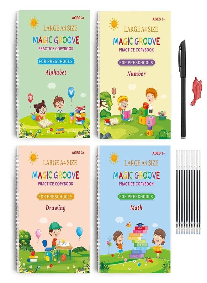 HEVIR Magic Book for Kids – Number Tracing & Calligraphy Practice Copybook Set for Preschoolers | Sank Magic Writing Tool | Includes 4 Books, 10 Refills, 1 Pen & 1 Grip - Image 1