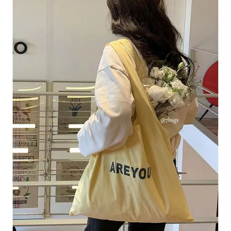 Women's Canvas Shopper Tote Bag with Letter Print - Image 4