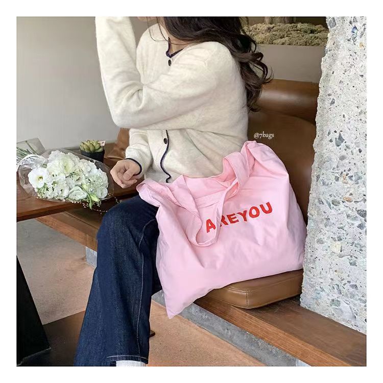 Women's Canvas Shopper Tote Bag with Letter Print - Image 3