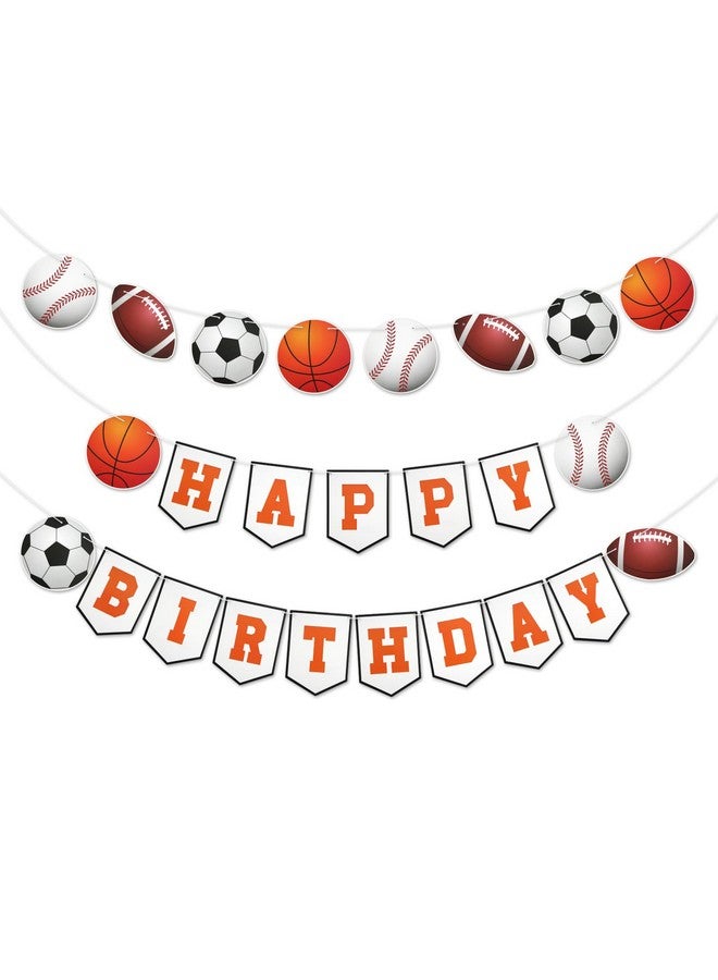 PEUTIER 3pcs Sports Birthday Banner - Happy Birthday Basketball Baseball Football Rugby Decorations for Photo Props Party Supplies - Image 1