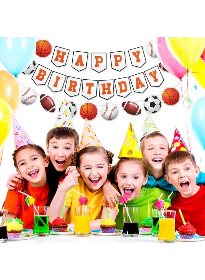 PEUTIER 3pcs Sports Birthday Banner - Happy Birthday Basketball Baseball Football Rugby Decorations for Photo Props Party Supplies - Image 5