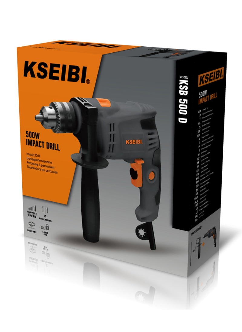 KSEIBI Impact Drill 550W, Electric Impact Drill Variable Speed, Cord Drill with Rotating Handle for Concrete, Metal, Wood. Drilling into Concrete, Woodworking, Metalworking, drilling tiles and pipes  - Image 4