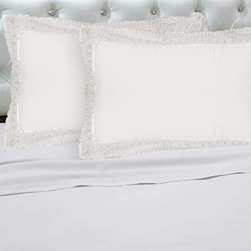 VHC 100% Cotton Lace Pillow Cover/Case Set (Pack of 2)-White - Image 4