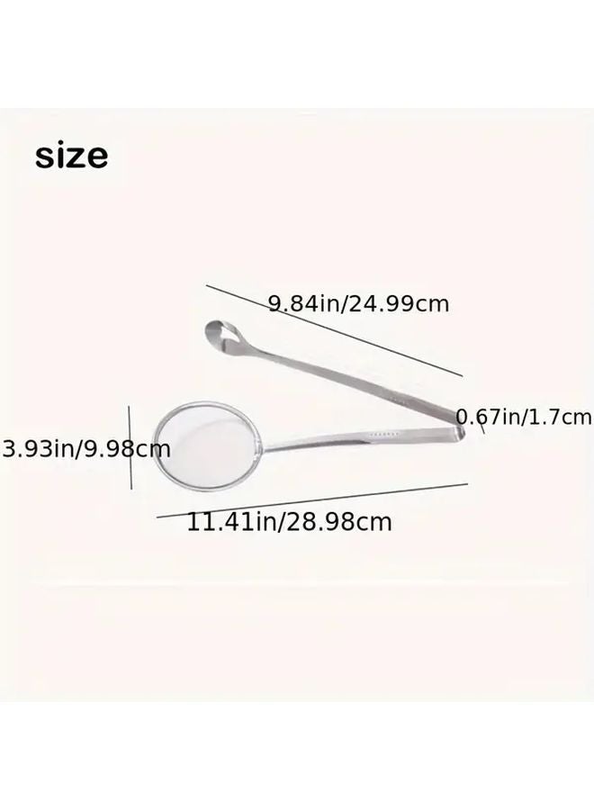 2pcs Silvery Stainless Steel Deep Fryer Strainer Set With Tongs And Stable Base - Image 4