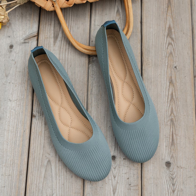 Large Size 2024 Spring New Flat Bottom Round Head Shoe Shallow Mama'S Knitted Fashion All-Match Shoes - Image 1