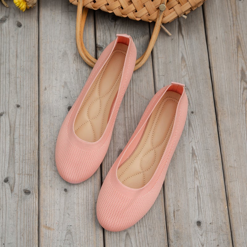 Large Size 2024 Spring New Flat Bottom Round Head Shoe Shallow Mama'S Knitted Fashion All-Match Shoes - Image 4