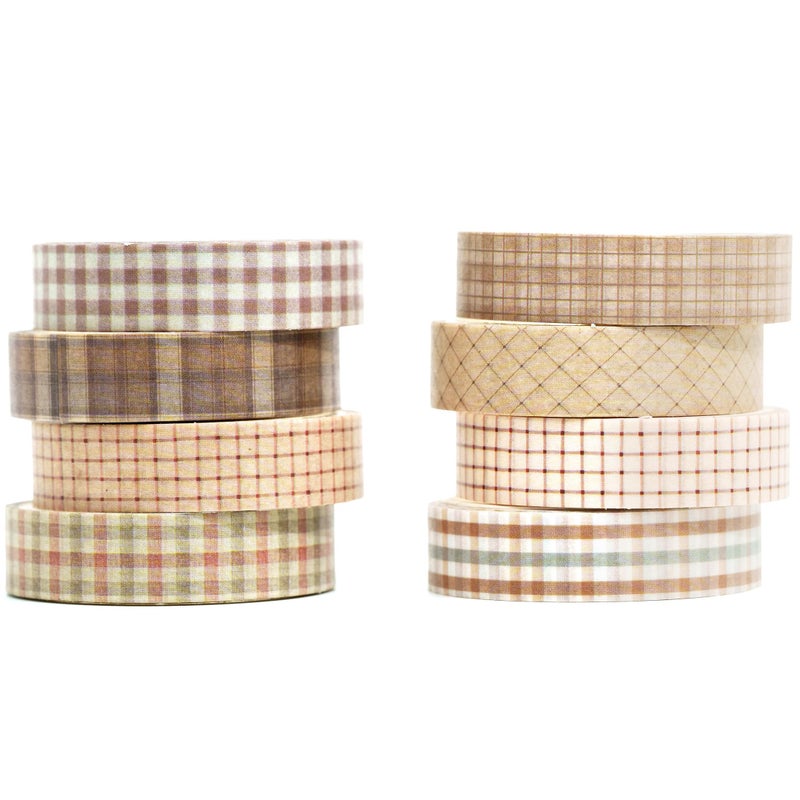 YUBX Vintage Washi Tape Set 8 Rolls Thin Retro Decorative Antique Patterns Masking Tapes for Arts, DIY Crafts, Journals, Planners, Scrapbook, Wrapping (Retro Plaid) - Image 1