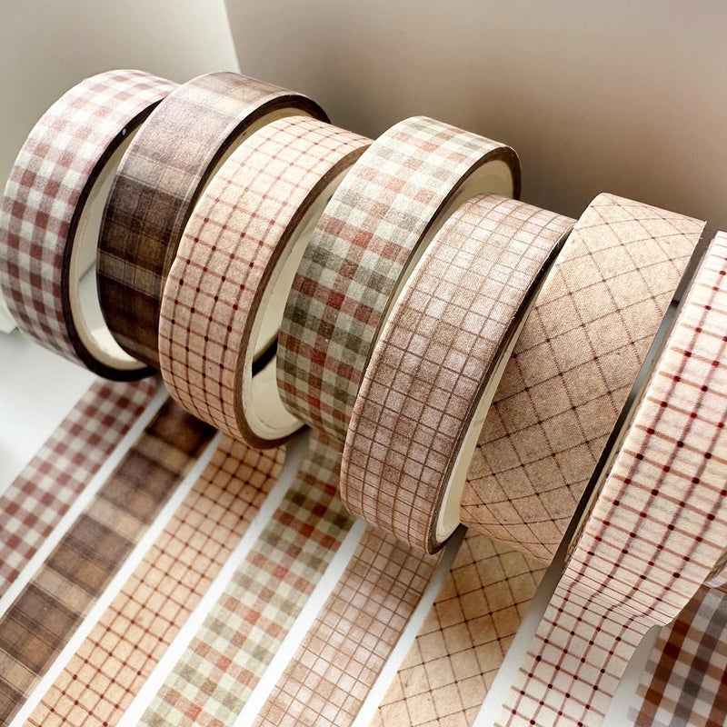 YUBX Vintage Washi Tape Set 8 Rolls Thin Retro Decorative Antique Patterns Masking Tapes for Arts, DIY Crafts, Journals, Planners, Scrapbook, Wrapping (Retro Plaid) - Image 4