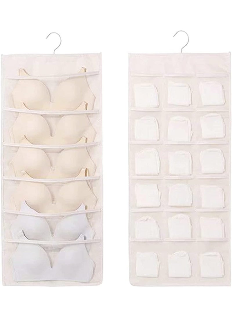YelaJoy Bra and Underwear Hanging Storage Organizer Mesh Pockets Dual Sided Wall Shelves Space Saver Bag Sock Underpants Drawer Closet Clothes Rack (Beige:(6+18 Pockets))  - Image 1