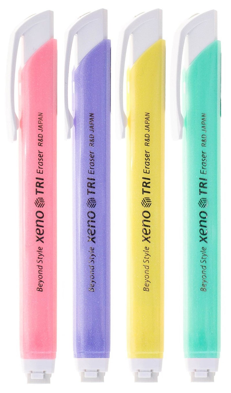 Xeno Tri-II Retractable Click 4 Erasers and 8 Refills (Assorted Colors Bundle) - Image 2