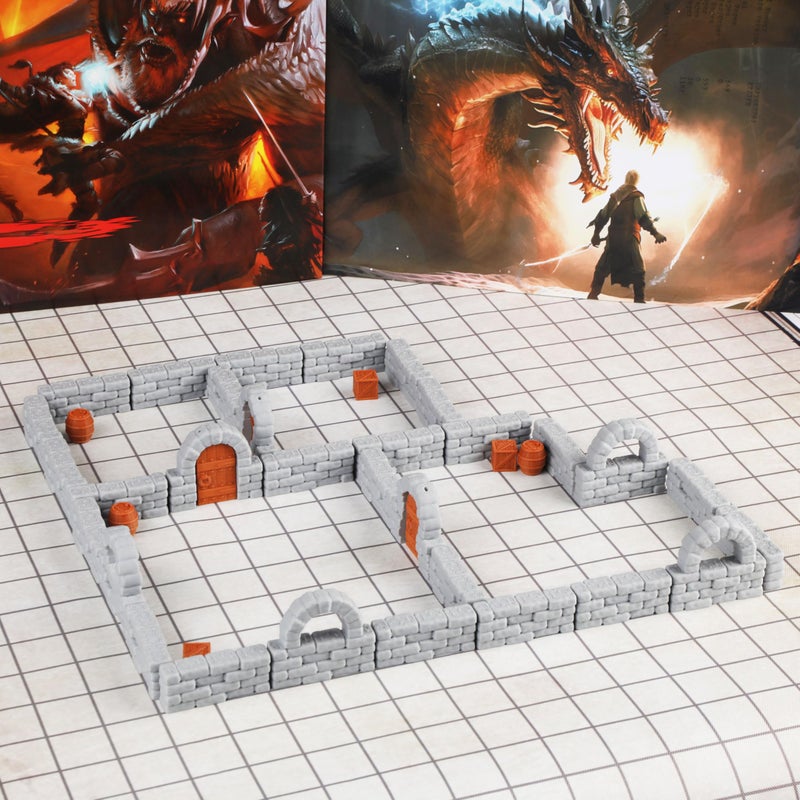 AUSPDICE Dungeon Walls 40pcs 28mm Miniature RPG Modular System DND Terrain Building Accessories for Tabletop Role Playing Scenes Gift of Christmas Halloween for DM - Image 2