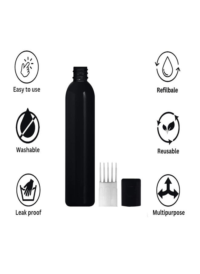 MADHYA 1 Empty Cylindrical Black Bottle, With 1 Black Root Comb Applicator, 1 Black Flip Top Cap, Applicator Bottle for Hair Oil Shampoo Medicine & Dye Bottle Applicator Brush Bottle, for Hair Root - Image 4