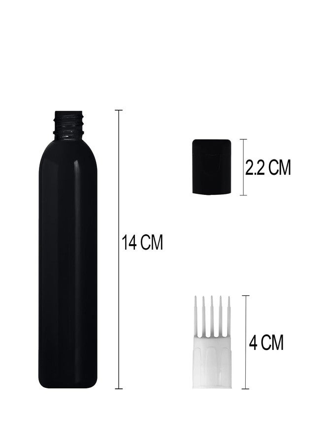 MADHYA 1 Empty Cylindrical Black Bottle, With 1 Black Root Comb Applicator, 1 Black Flip Top Cap, Applicator Bottle for Hair Oil Shampoo Medicine & Dye Bottle Applicator Brush Bottle, for Hair Root - Image 2