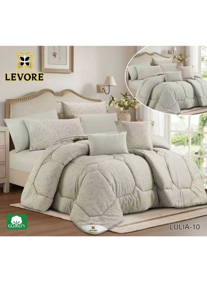 LEVORE 8-piece bedspread set, 100% soft cotton, floral pattern, double-sided, summer style, with filling and fastener, suitable for a 200x200 bed.