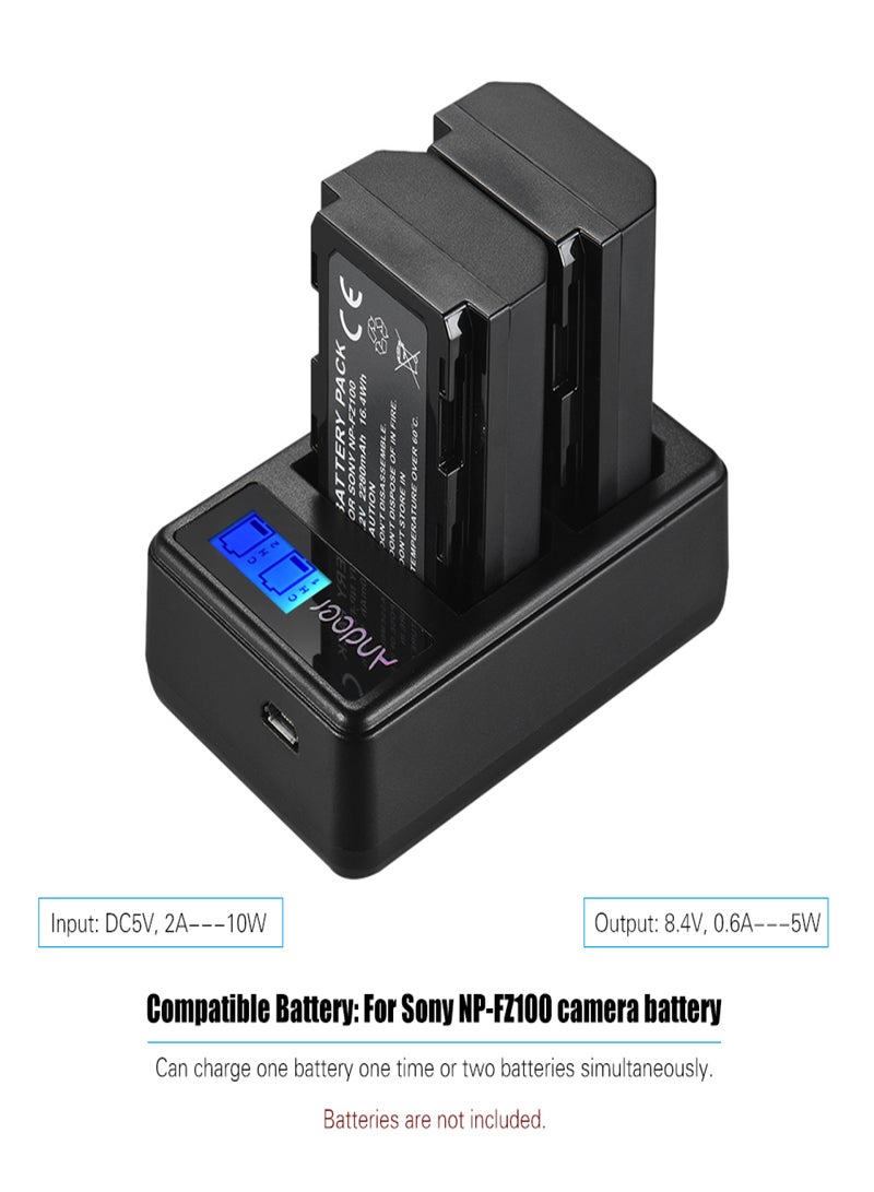 أندوير شاحن بطارية كاميرا LCD ثنائية القناة مدمجة LCD2-FZ100 بمدخل USB لشاشة LCD لكاميرا Sony NP-FZ100 وبطارية Sony a9 وa7RIII وa7III - Image 2